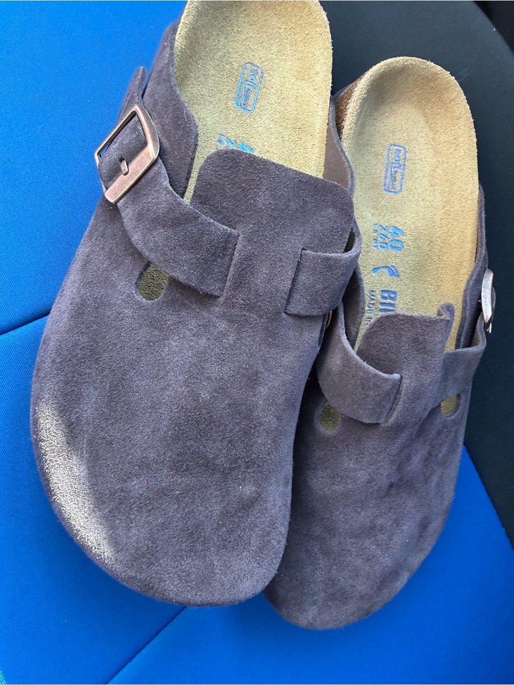 Birkenstock Suede Soft Footbed Boston Clogs in Delicious Rich Dark Brown